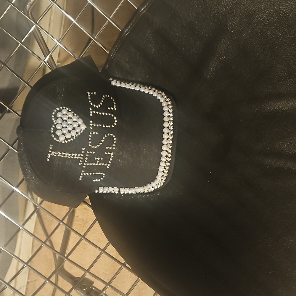 Black Cap with Rhinestone 'I Love Jesus' Design